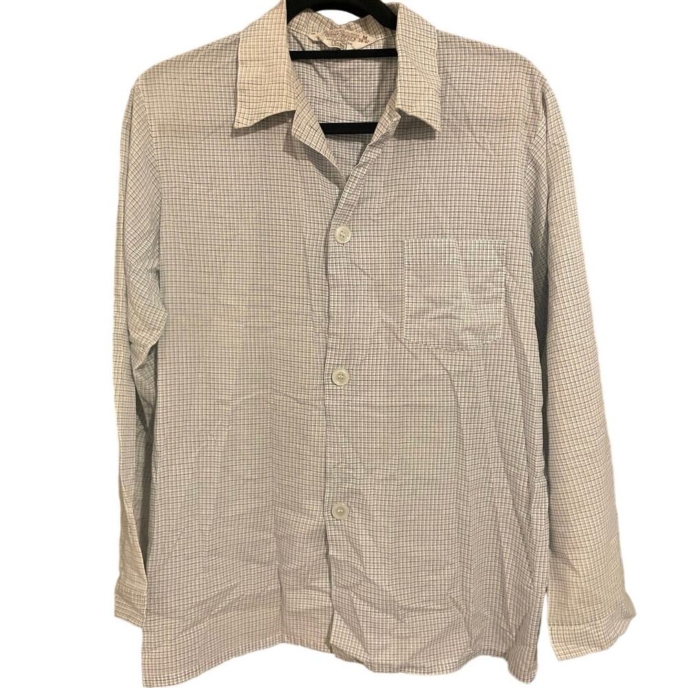 Vintage 70s Sears Plaid White and Blue Long Sleeve Button Down Shirt Adult Med